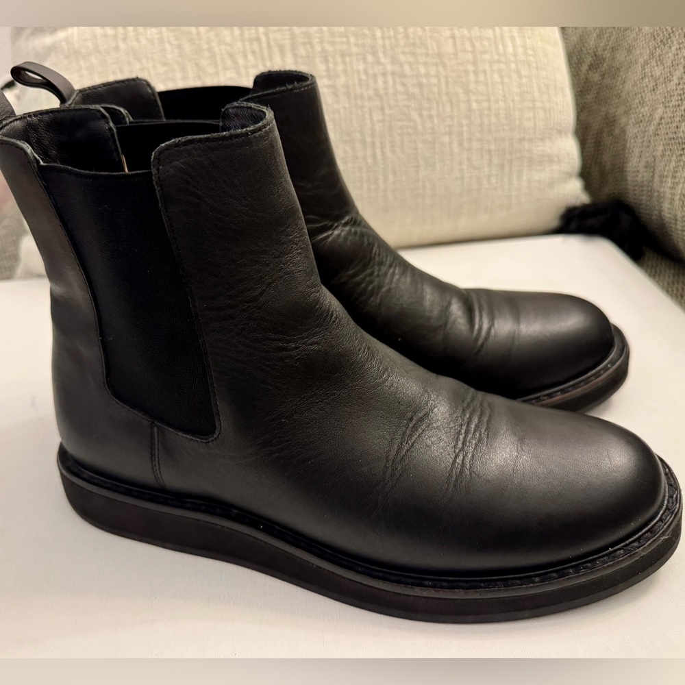 J. Crew Black Leather Chelsea Elastic Pull On Boot